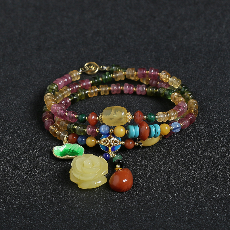 天然彩色碧玺手串项链两用 - 红掌柜