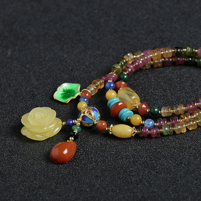 彩色碧玺手串项链两用 - 红掌柜