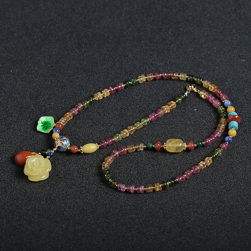 巴西天然彩色碧玺手串- 红掌柜