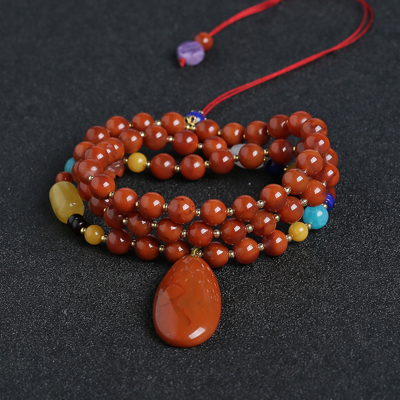 川料南红蜜蜡手串项链套装 - 红掌柜