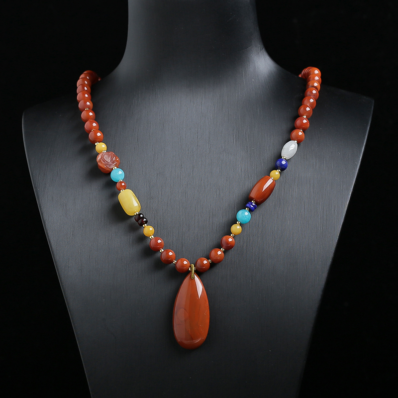 天然川料南红蜜蜡项链 - 红掌柜