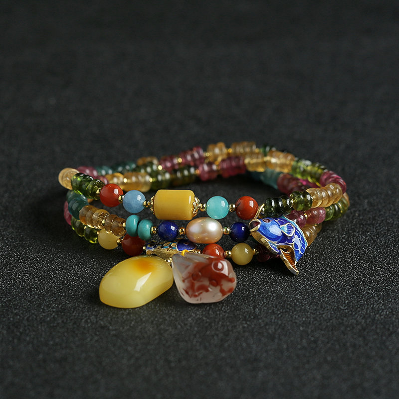 巴西天然彩色碧玺手串项链两用 - 红掌柜