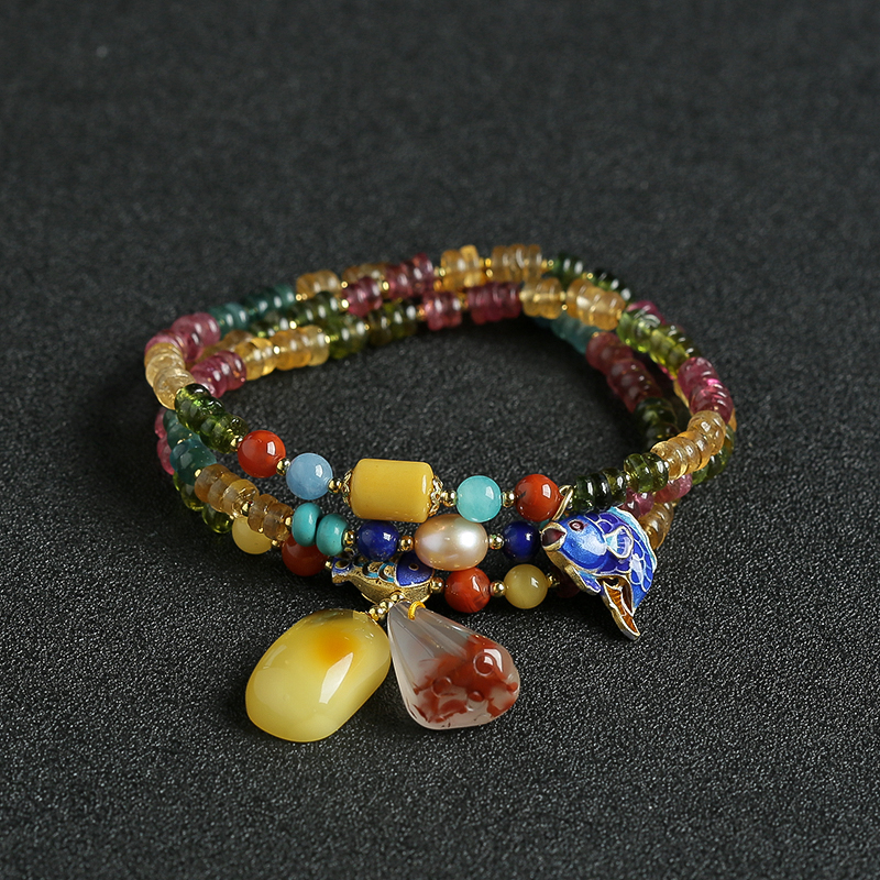 天然彩色碧玺手串项链两用 - 红掌柜