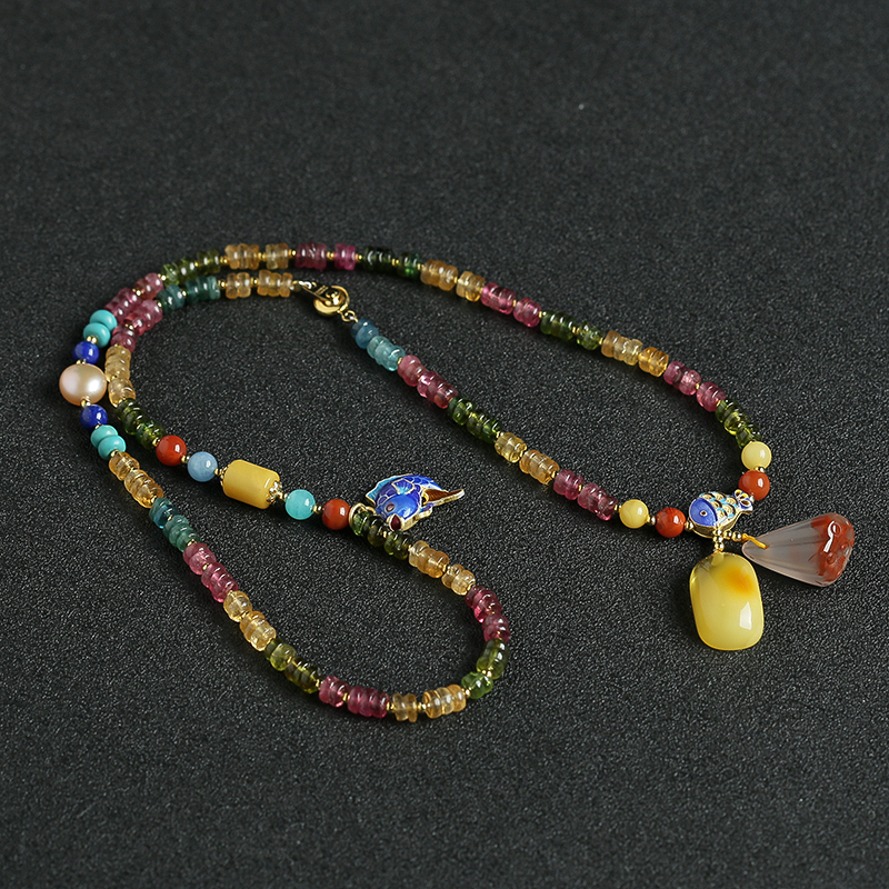 巴西天然彩色碧玺手串- 红掌柜