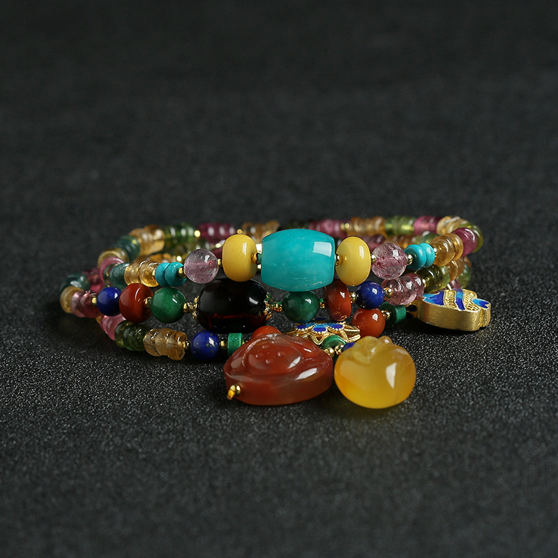 巴西天然彩色碧玺手串项链两用 - 红掌柜