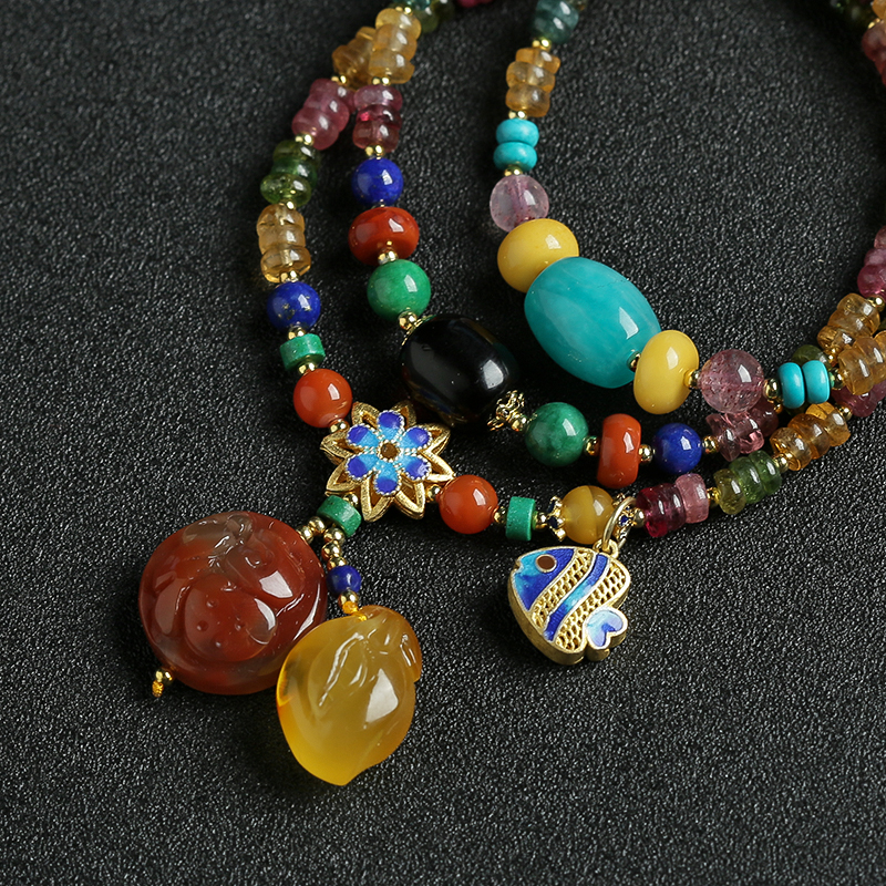 彩色碧玺手串项链两用 - 红掌柜