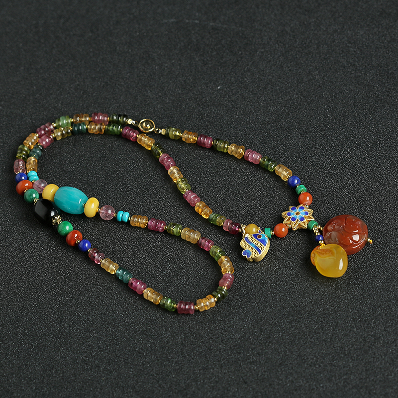 巴西天然彩色碧玺手串- 红掌柜