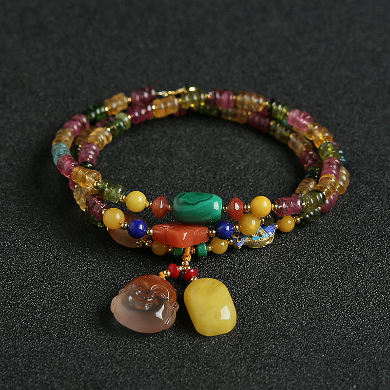 天然彩色碧玺手串项链两用 - 红掌柜