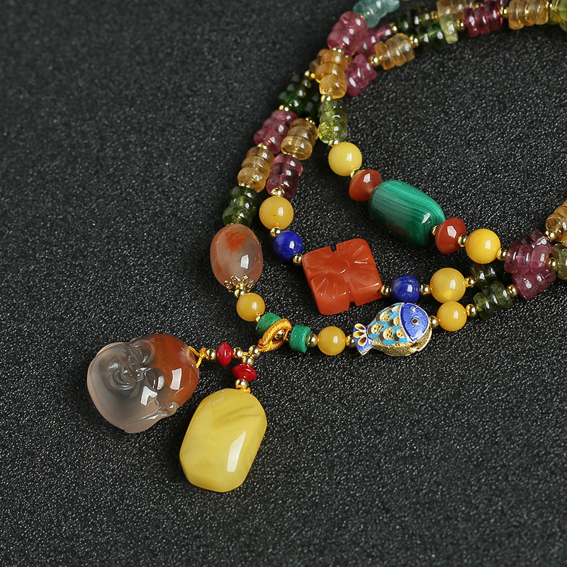 彩色碧玺手串项链两用 - 红掌柜