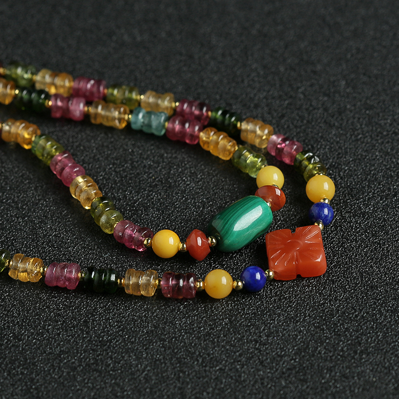 巴西天然彩色碧玺手串- 红掌柜