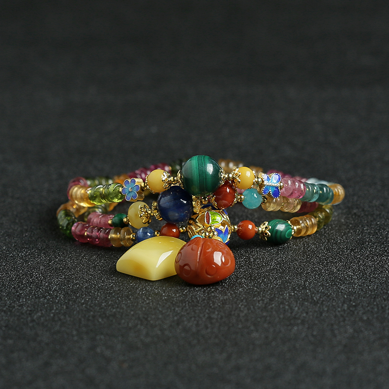 巴西天然彩色碧玺手串项链两用 - 红掌柜