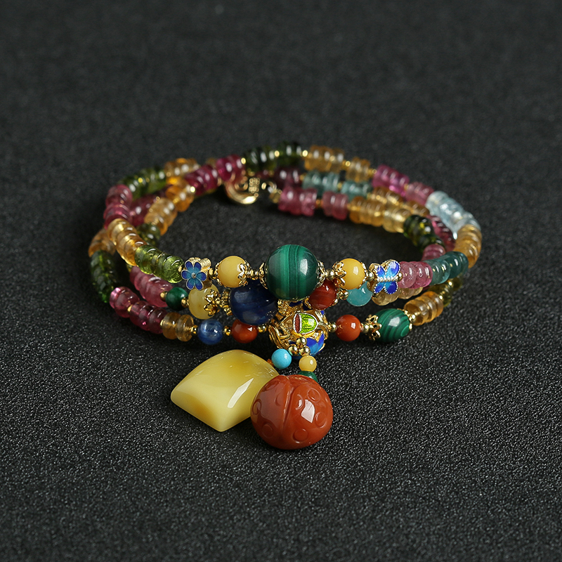 天然彩色碧玺手串项链两用 - 红掌柜