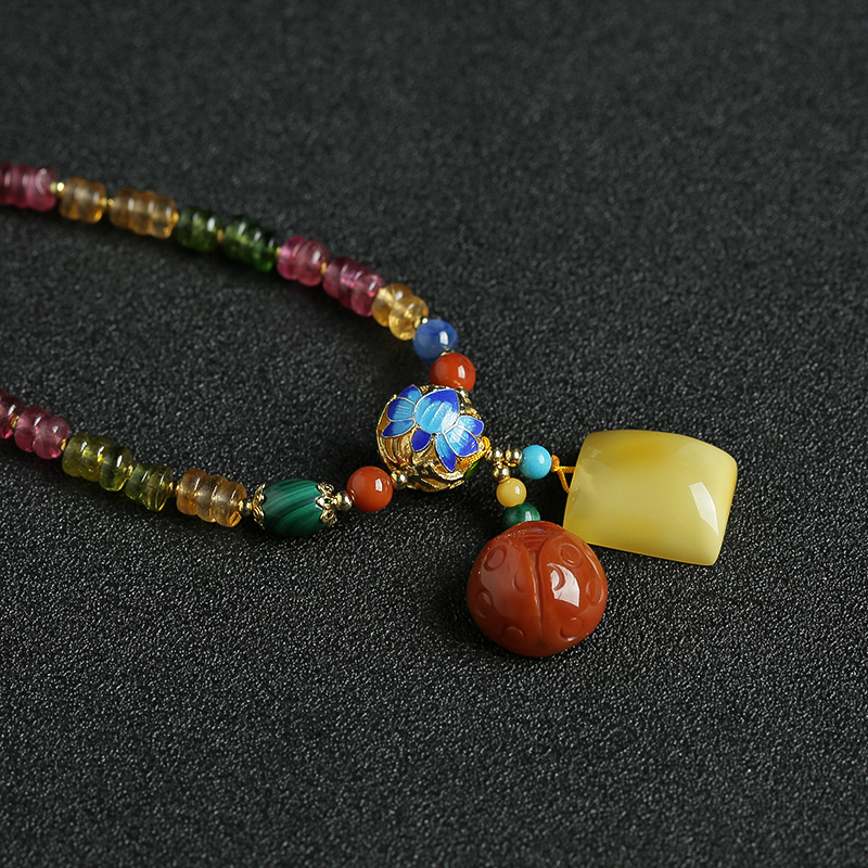 巴西天然彩色碧玺手串- 红掌柜