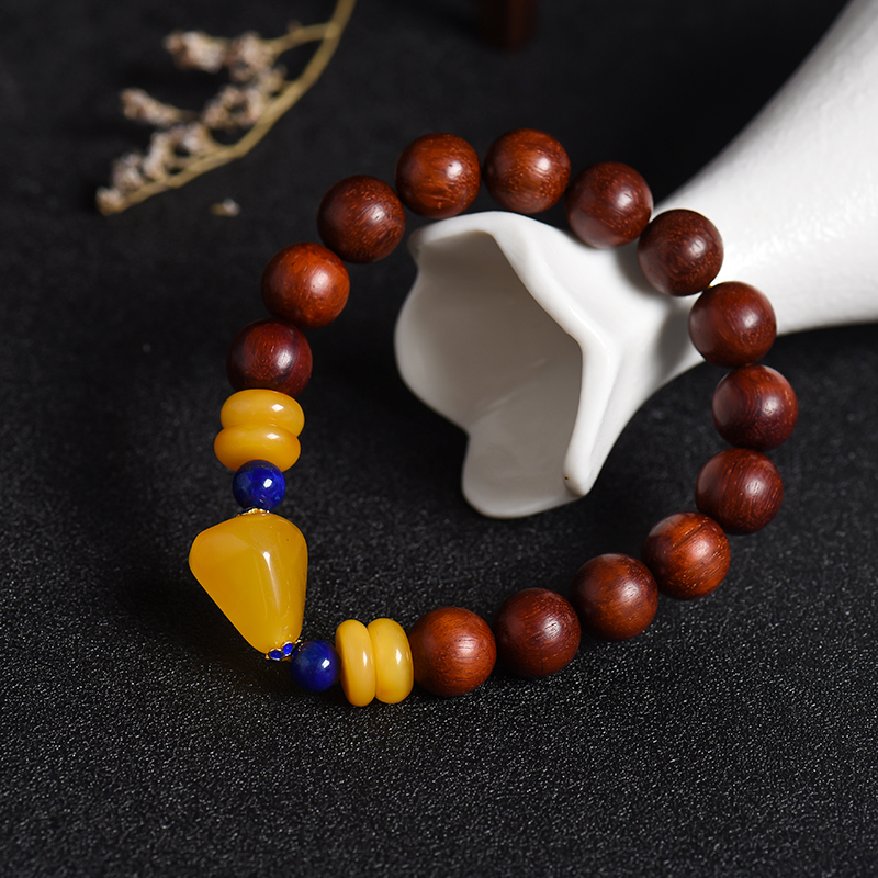 波罗的海天然蜜蜡小叶紫檀手串 - 红掌柜