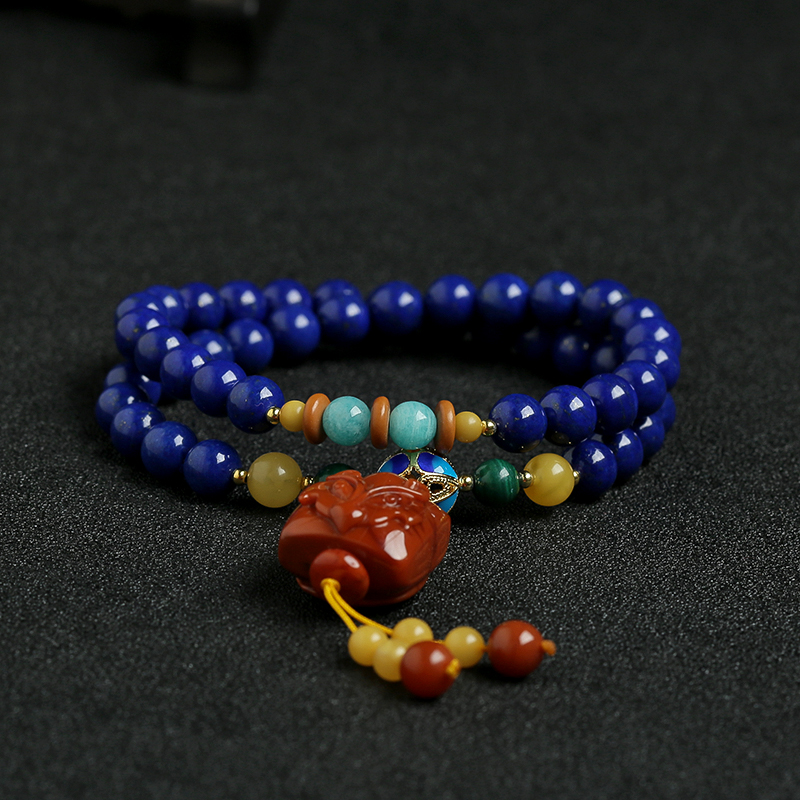 天然青金南红手串项链两用 - 红掌柜