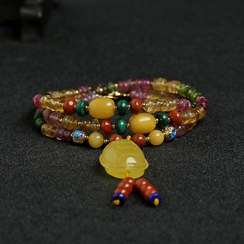 巴西天然彩色碧玺手串项链两用 - 红掌柜