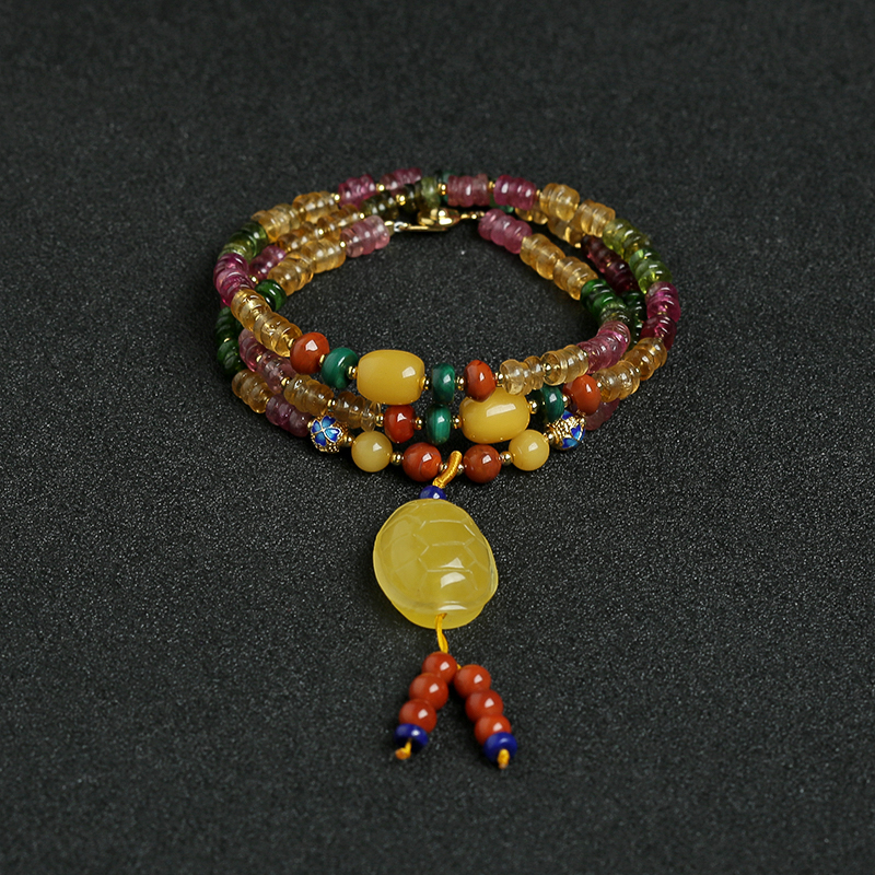 天然彩色碧玺手串项链两用 - 红掌柜