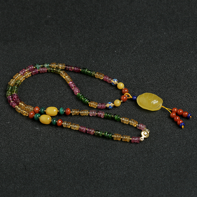 巴西天然彩色碧玺手串- 红掌柜