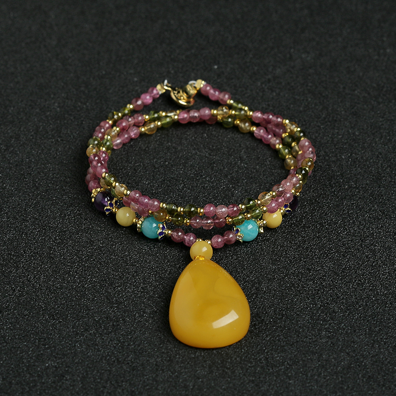 天然彩色碧玺手串项链两用 - 红掌柜