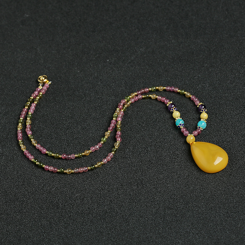 巴西天然彩色碧玺手串- 红掌柜