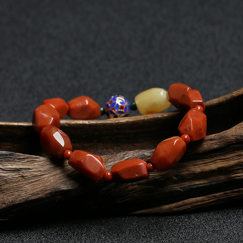 玫瑰红南红随形两件套-红掌柜