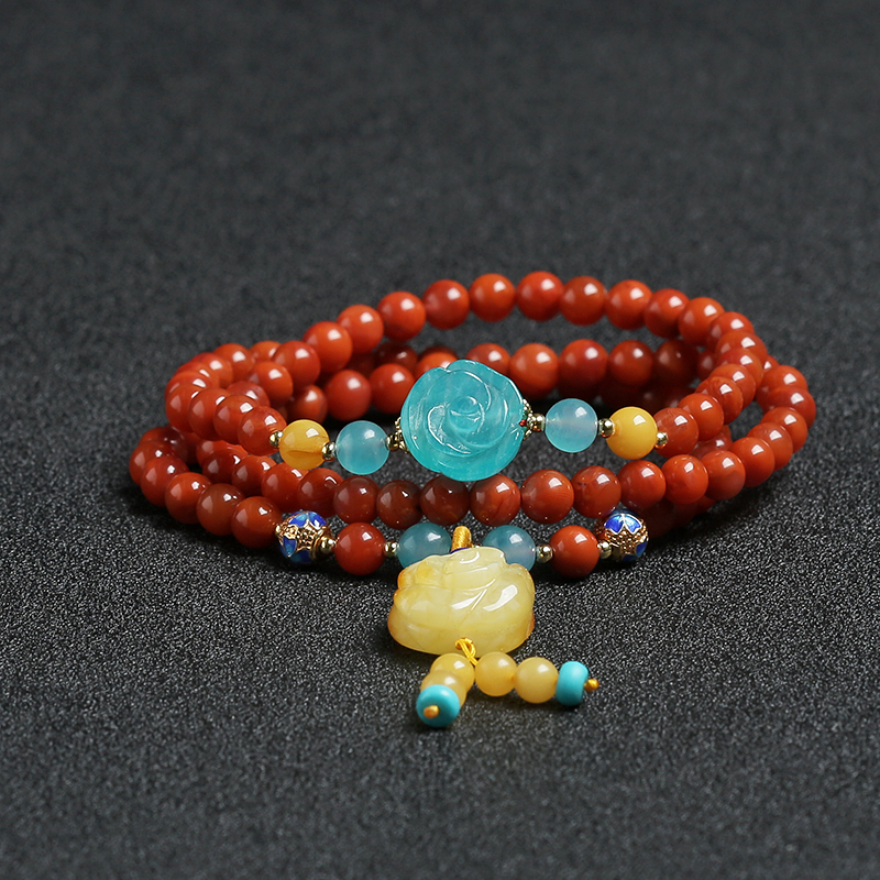 5.5mm川料天然玫瑰红南红手链-红掌柜