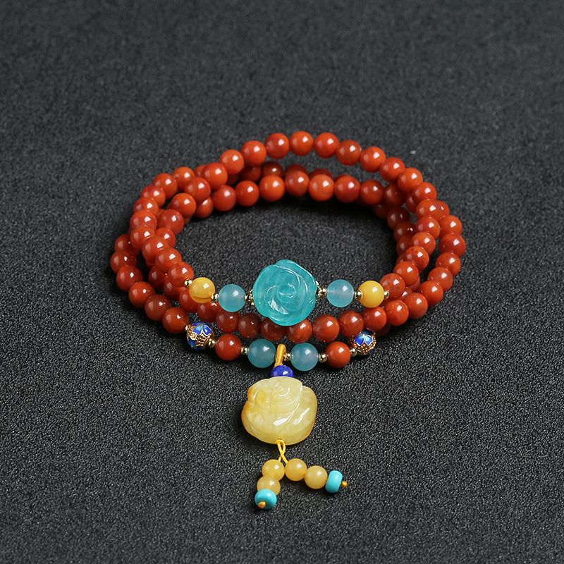 川料天然玫瑰红南红手链-红掌柜