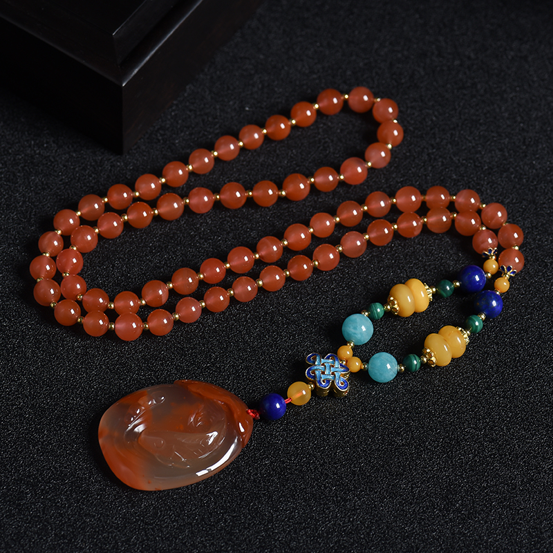 冰飘南红金玉满堂项链-红掌柜