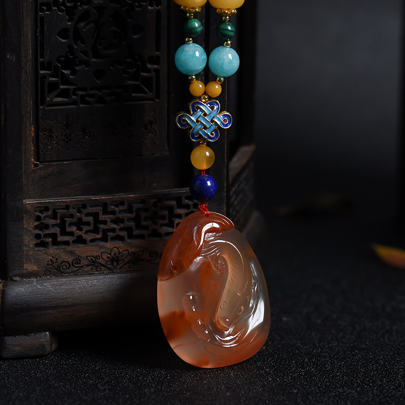 川料南红金玉满堂项链-红掌柜