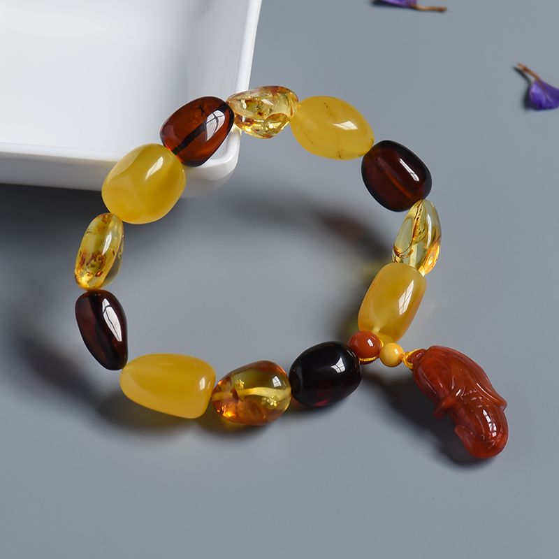 琥珀随形单圈手串-红掌柜