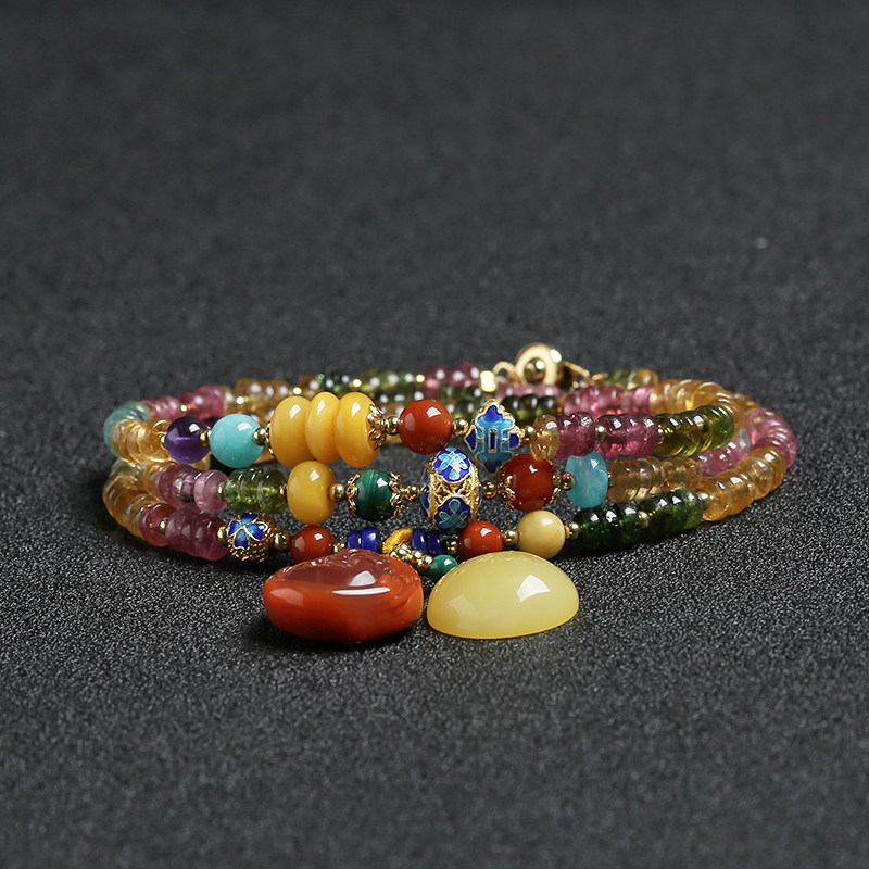 巴西天然碧玺隔片手链-红掌柜