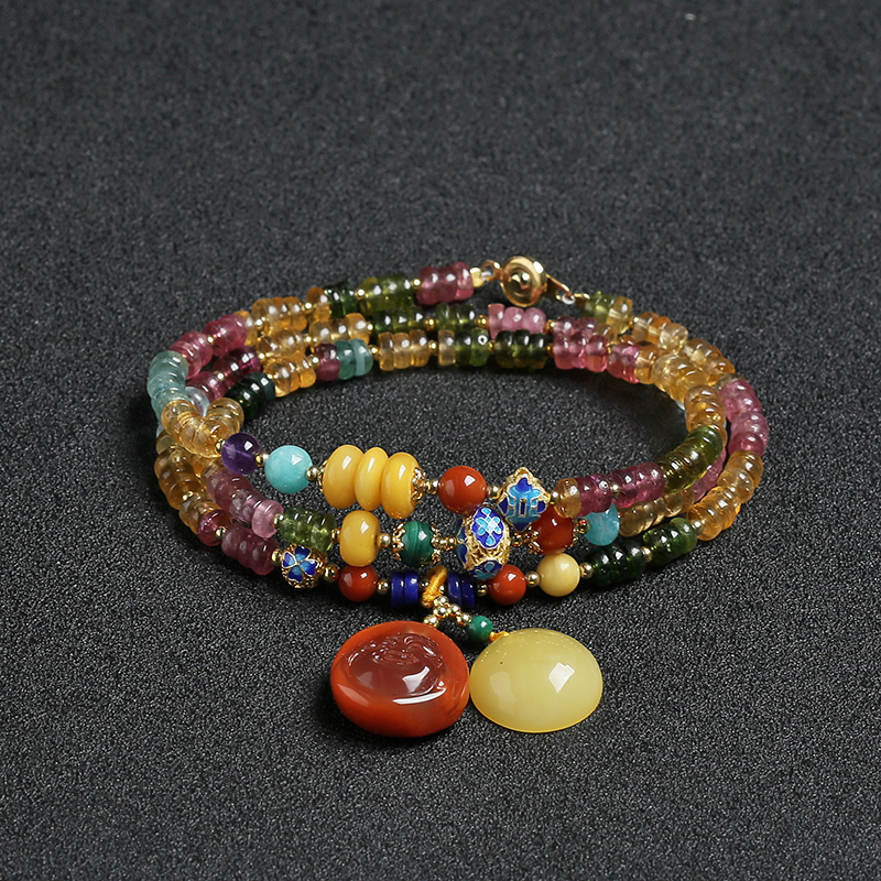 天然碧玺隔片手链-红掌柜