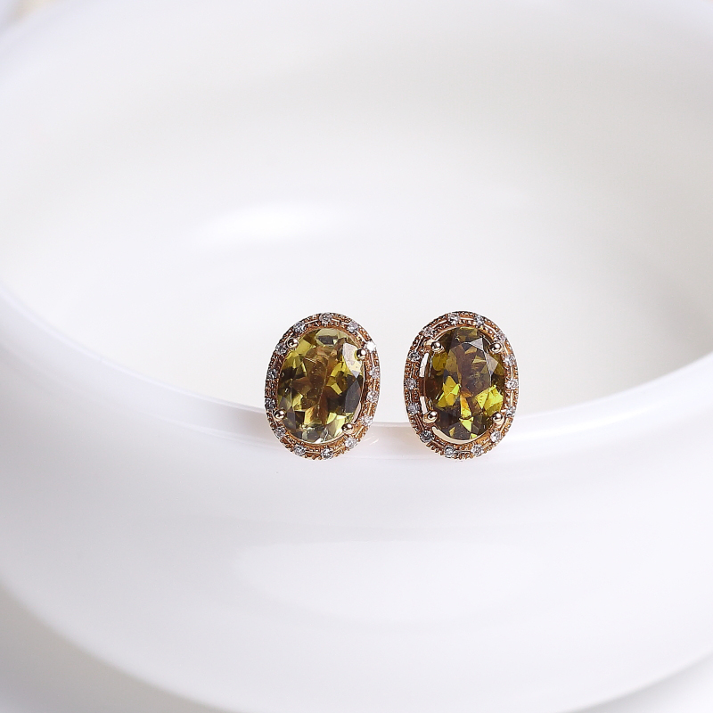 18K金镶钻巴西天然黄色碧玺耳钉 - 红掌柜