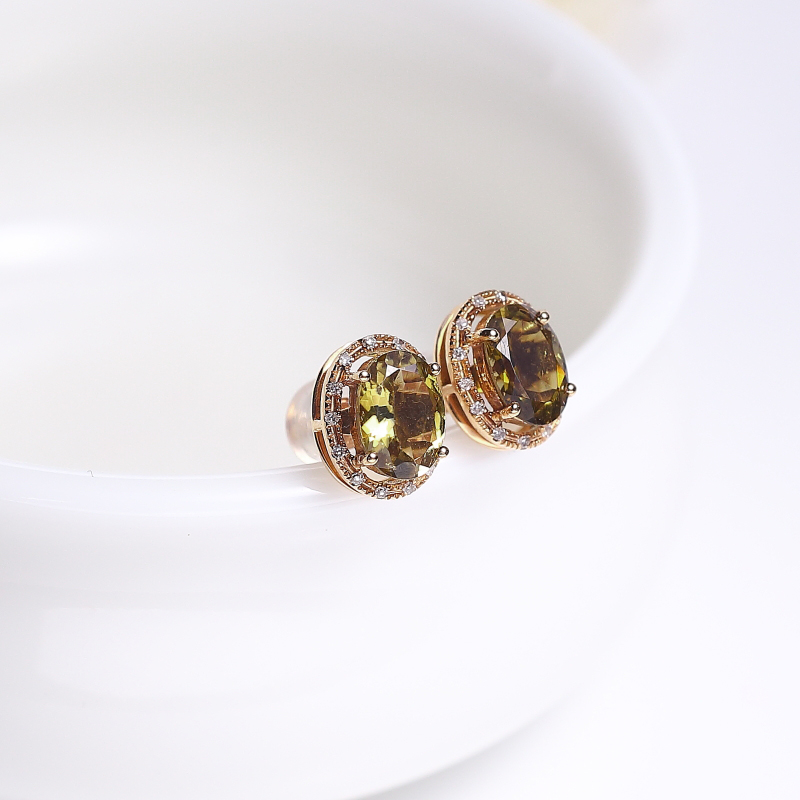 18K金巴西天然黄色碧玺耳钉 - 红掌柜