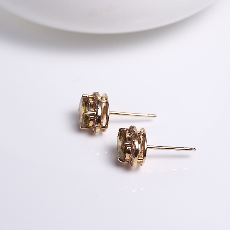 18K金镶钻巴西黄色碧玺耳钉 - 红掌柜