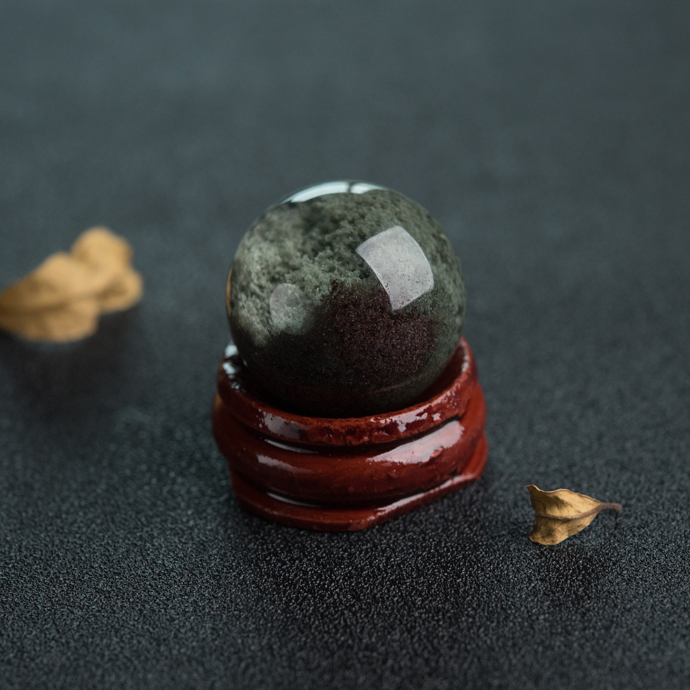 天然绿幽灵圆球摆件-红掌柜