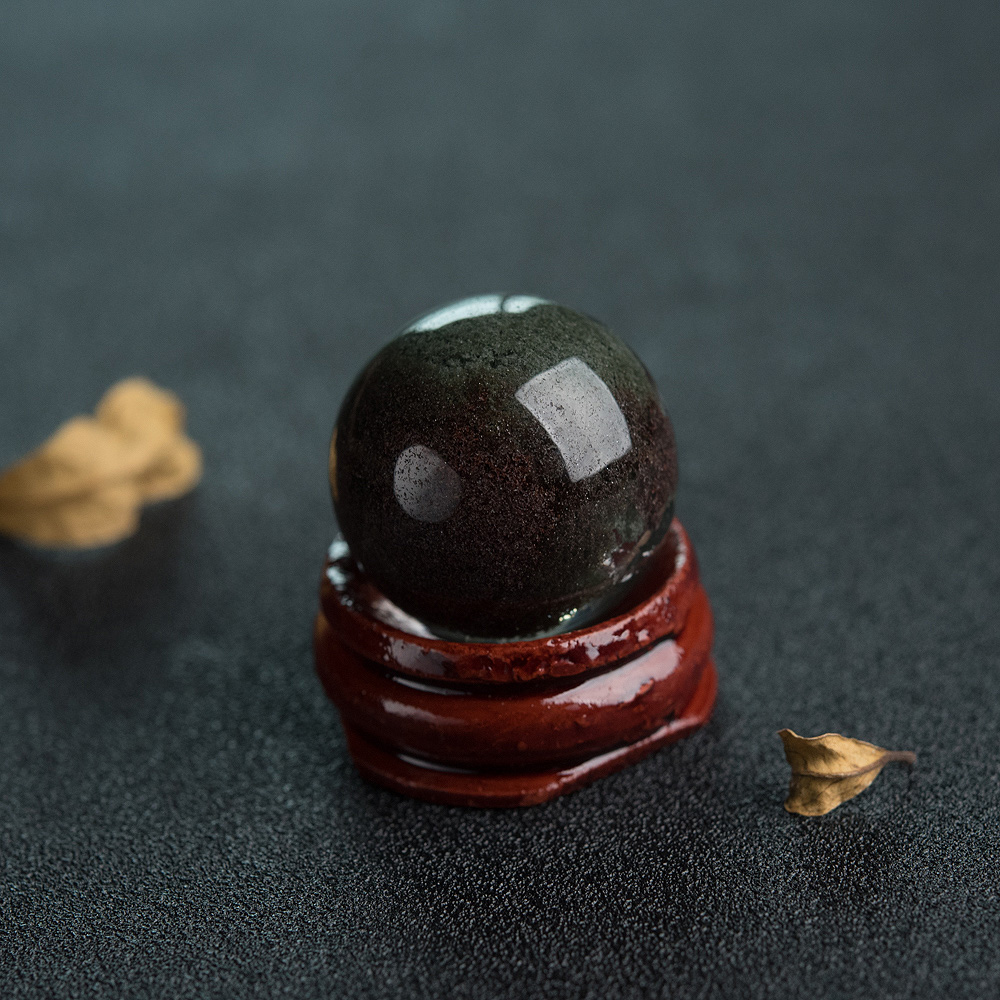 巴西天然绿幽灵圆球摆件-红掌柜