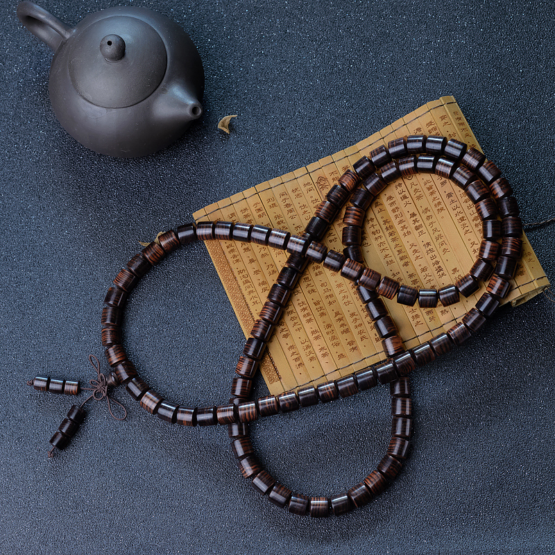 海南山水纹黄花梨桶珠108佛珠-红掌柜