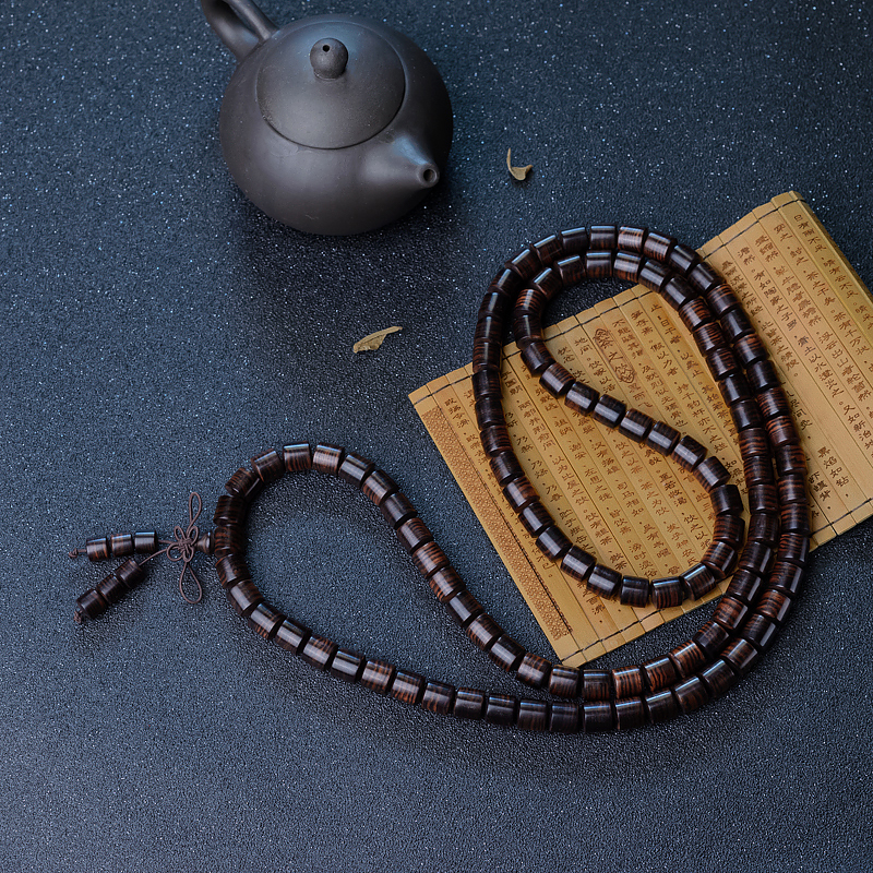 山水纹黄花梨桶珠108佛珠-红掌柜