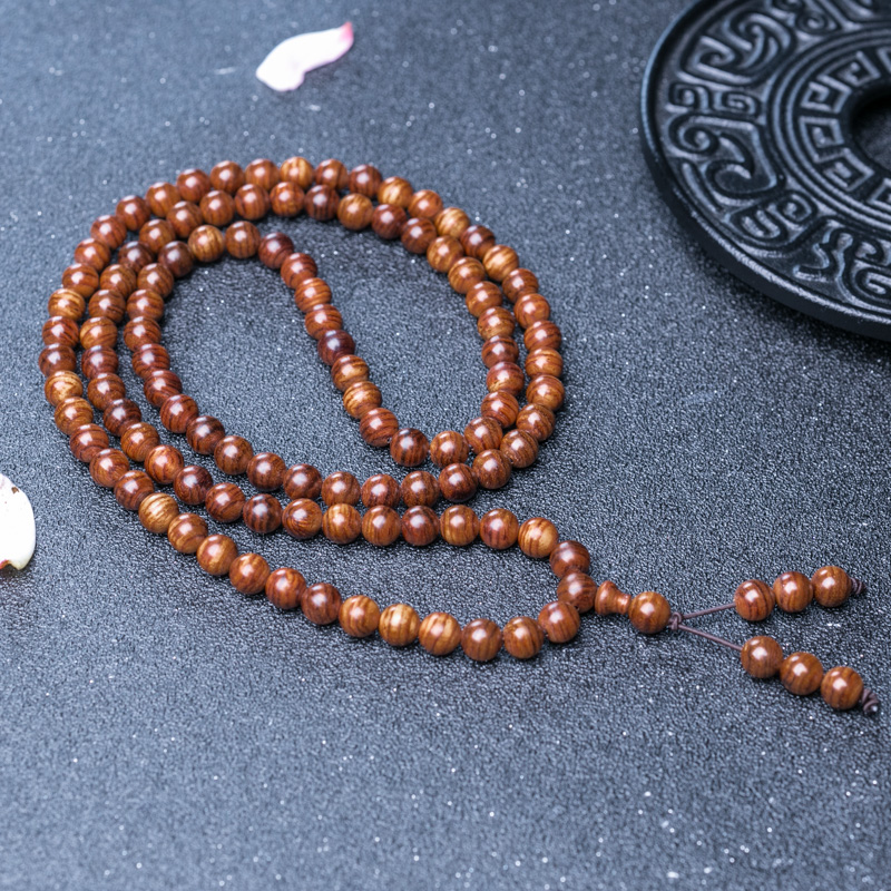 7.5mm海南虎皮纹黄花梨108佛珠-红掌柜