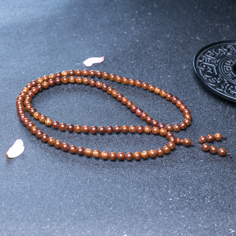 天然海南虎皮纹黄花梨108佛珠-红掌柜