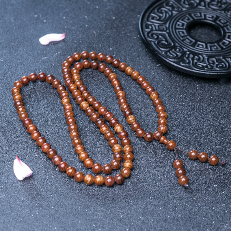 7.5mm虎皮纹黄花梨108佛珠-红掌柜