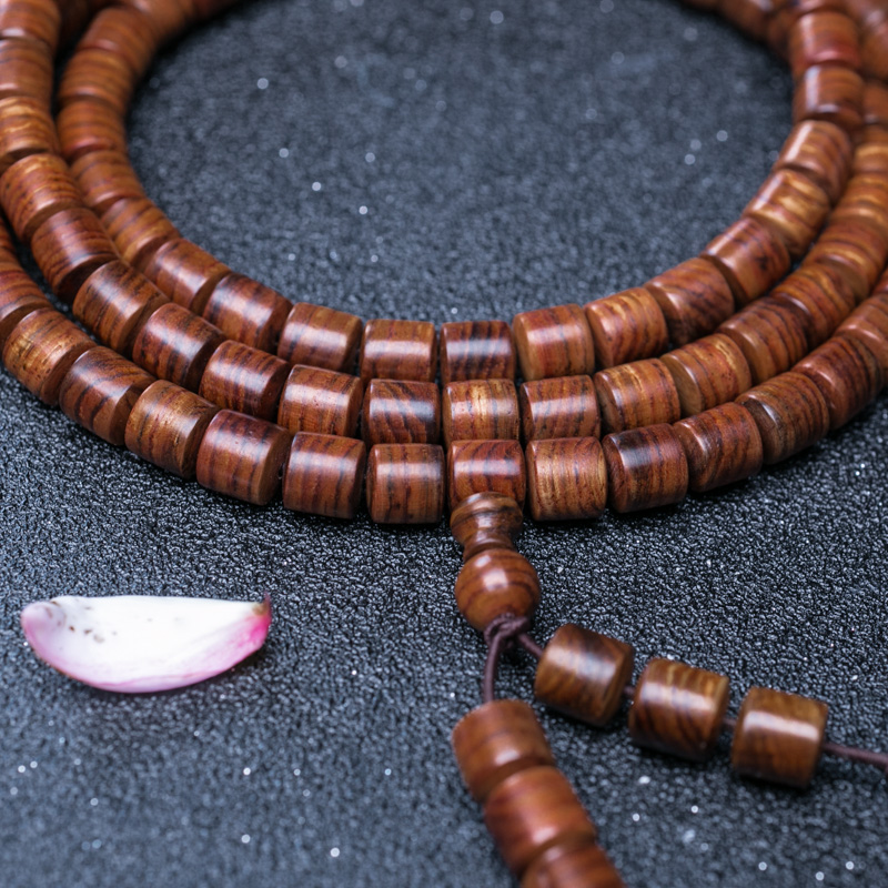 海南天然虎皮纹黄花梨桶珠108佛珠-红掌柜