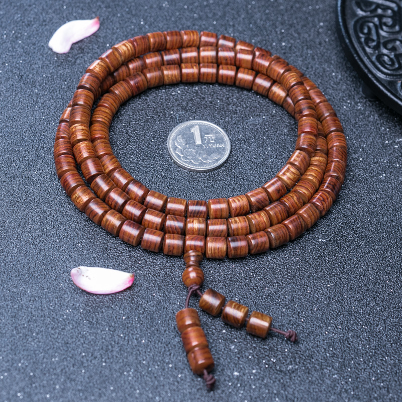 海南虎皮纹黄花梨桶珠108佛珠-红掌柜