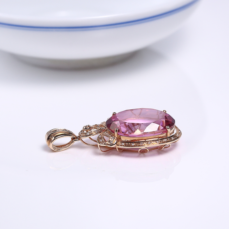 18K镶巴西天然托帕石吊坠-红掌柜