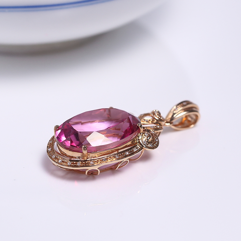 天然粉色托帕石吊坠-红掌柜