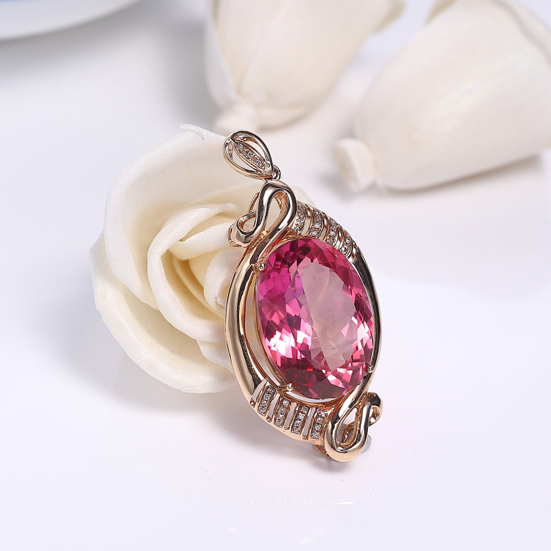 巴西天然粉色托帕石吊坠-红掌柜