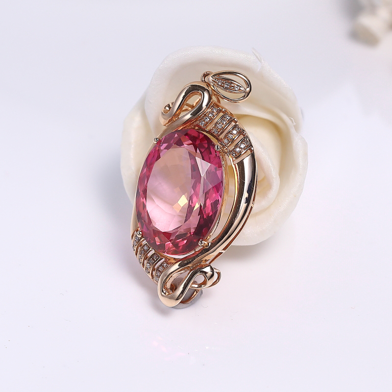 18K镶天然粉色托帕石吊坠-红掌柜