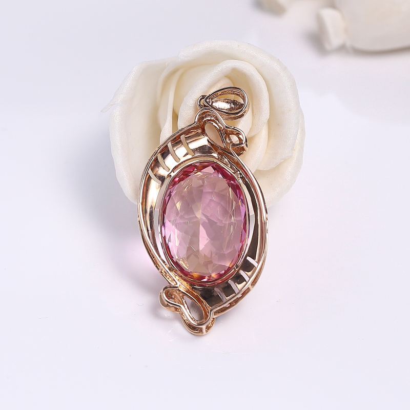 18K镶巴西粉色托帕石吊坠-红掌柜