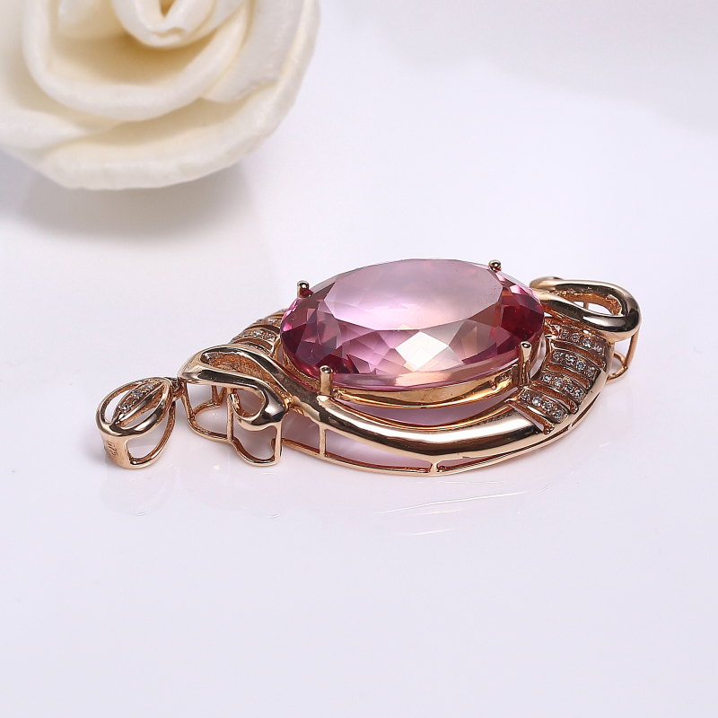 18K镶巴西天然托帕石吊坠-红掌柜